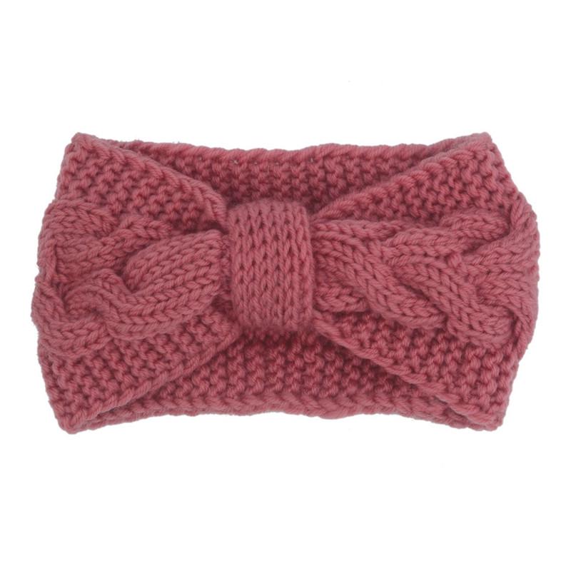 

Женская модная вязаная крючком шерстяная шапка с бантом для волос, головной убор, зимняя теплая шапка розовый