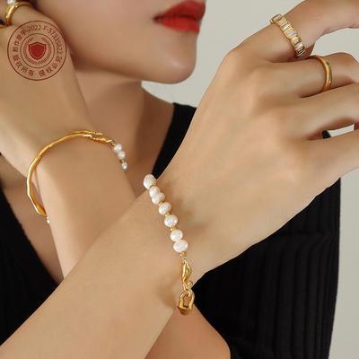 Náramek ze sladkovodních perel, personalizovaný, geometrický, z titanové oceli, módní a elegantní, řetízek pro přátele, módní retro styl, neblednoucí, ruční práce