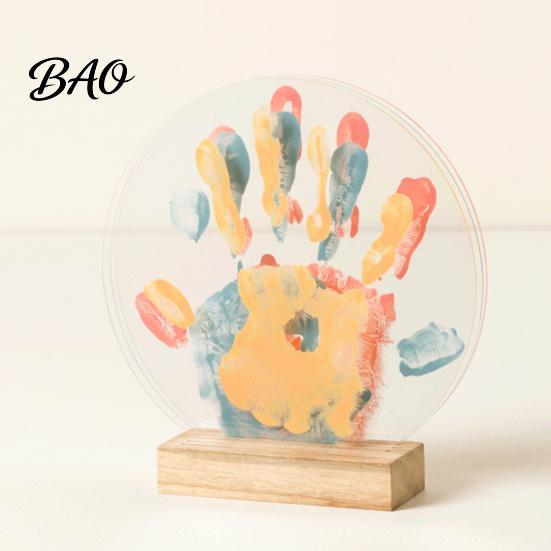 Durable Wood Base Display DIY Handprint Kit, Transparent Acrylic Panel And Art Preschool Classroom Supplies Project, Handmade Memory Keepsake