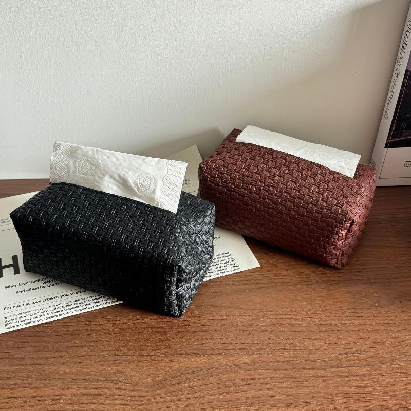 Decorative Vine Pattern Waterproof Leather Tissue Box with Drawer Practical Napkin Storage Organizer for Household Daily Use