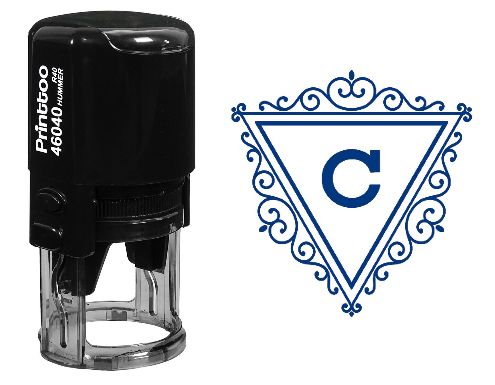 

Printtoo C алфавіт, монограма, початкова закручена межа, трикутник R-40, самодрукований гумовий штамп Office 30 mm Diameter (Approx) синій
