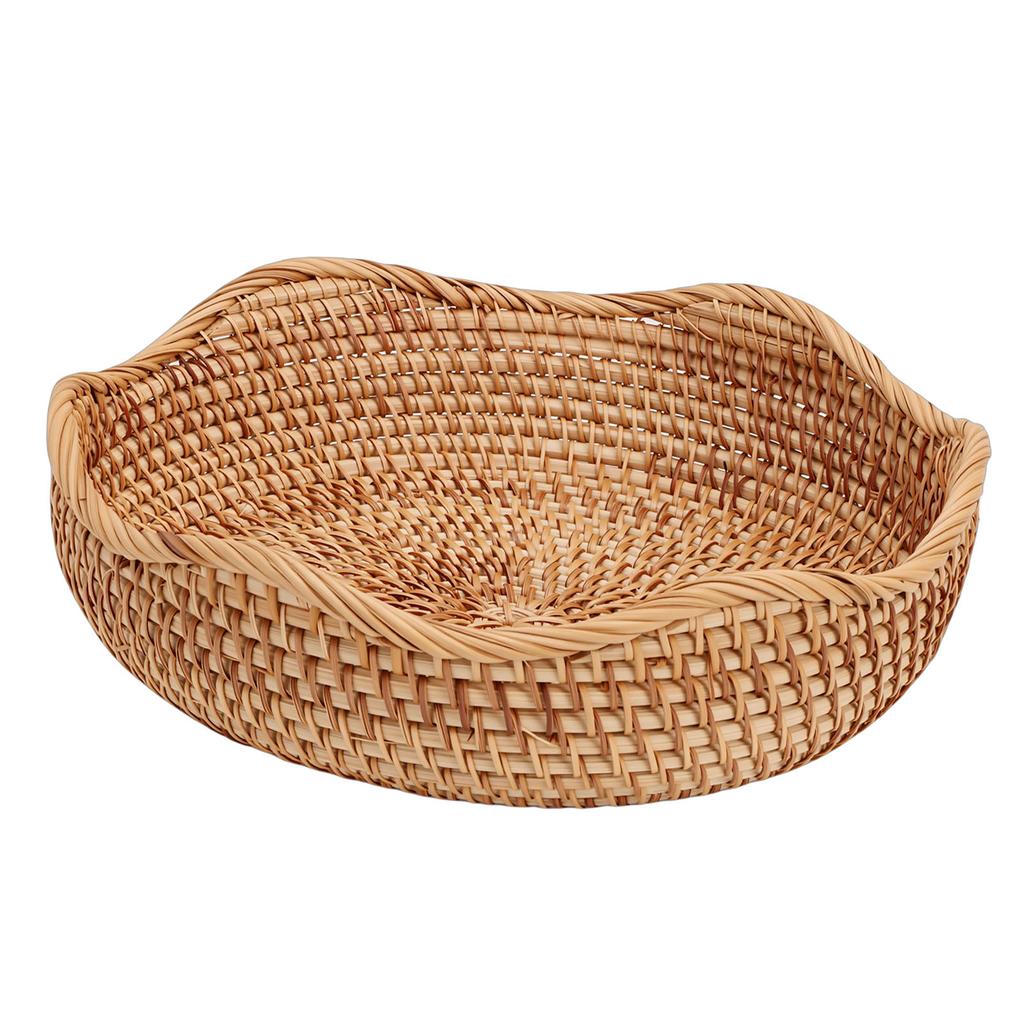 Wicker Basket Round Woven Storage Bowl Bread Fruit Serving Basket for Kitchen Dining Room Living Room S 22.5cm 8.86in