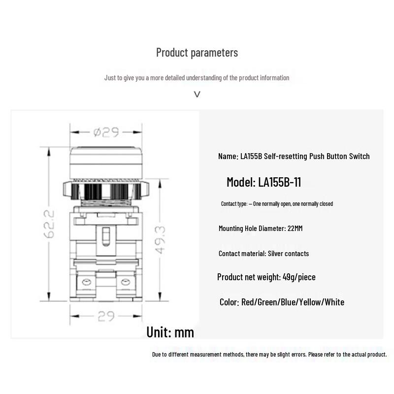 LA155B-11 Waterproof Aluminum Flat Head Switch with Reset Button, IP65 Rated