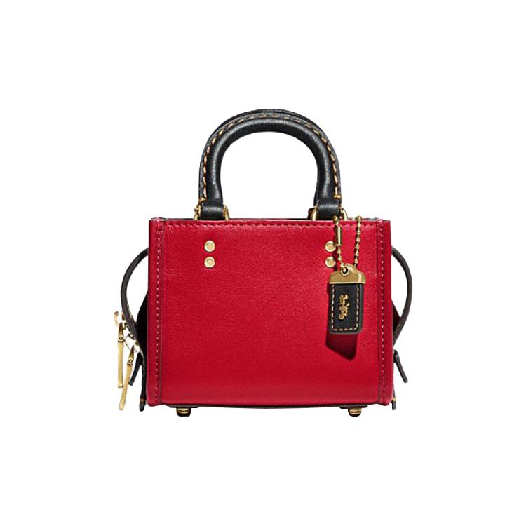 New COACH Rogue Cow Leather Small Square Bag, Handbag, Shoulder Bag, Crossbody Bag Mini Women's Red & Black CC482-B4UP7