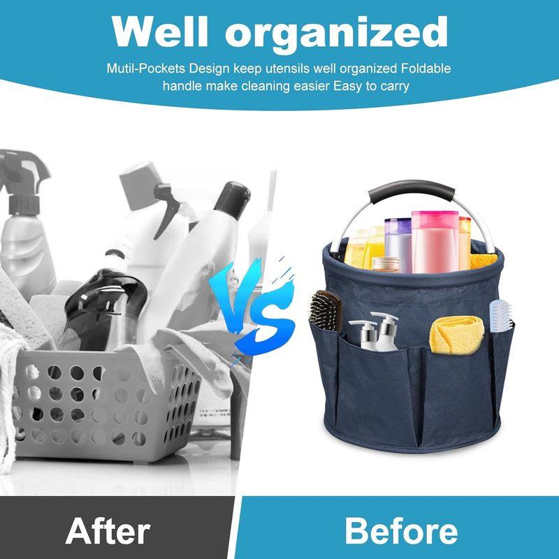 Portable Cleaning Caddy 17L Foldable Cleaning Bucket with Handle Organizer Bag for Towels Cleaning Tools Bathroom Kitchen Home