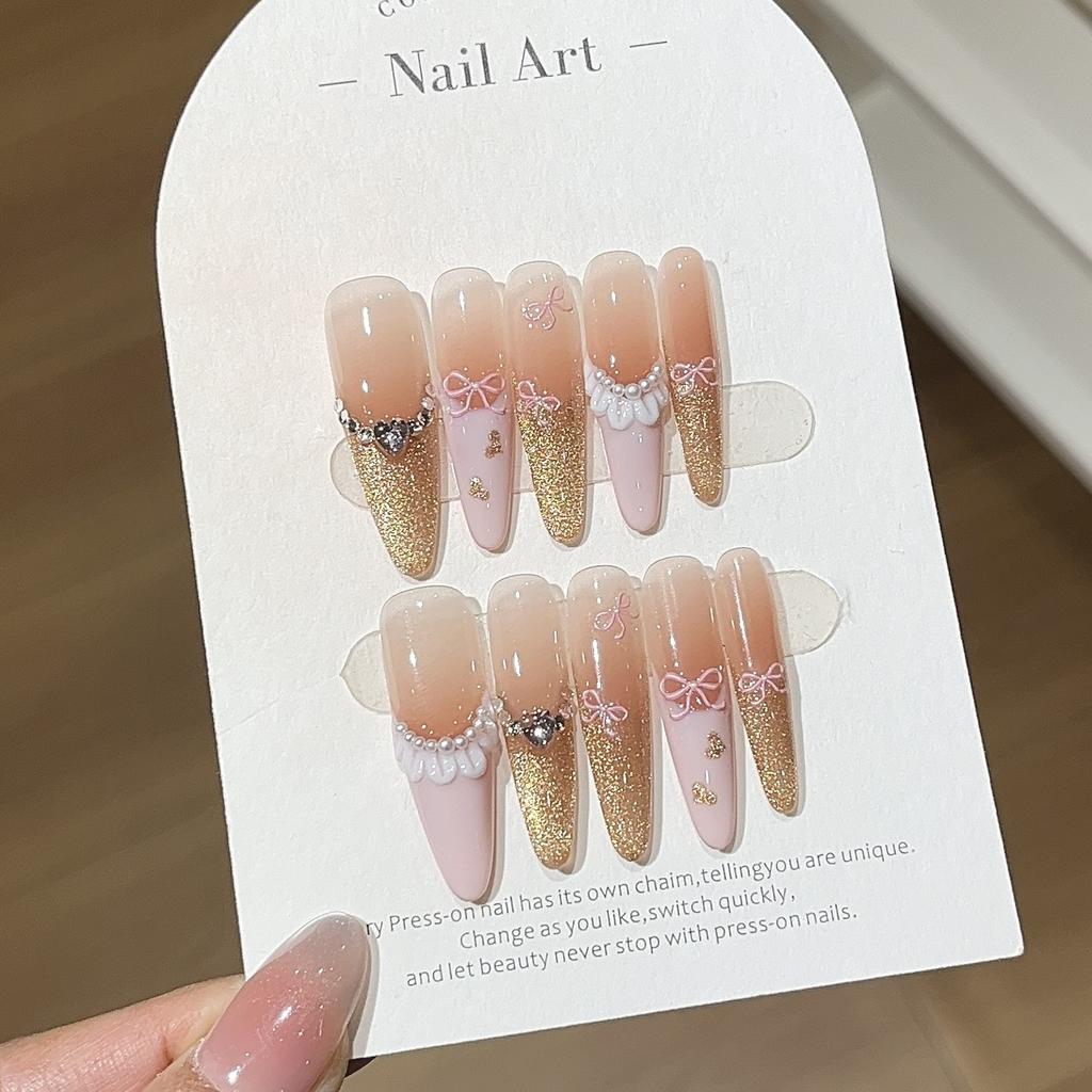 Romantic French Flashing Golden Cat Eye Peach Pink French Pearl Skirt Love Sticker Wear Armor