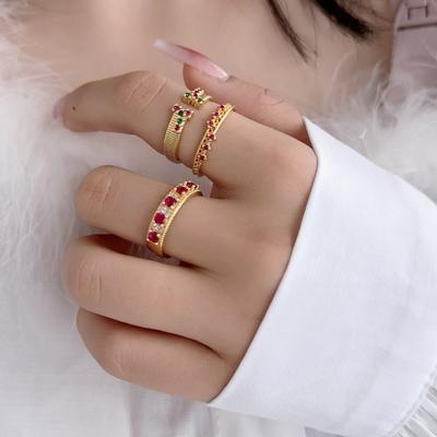 Mode Leichter Luxus Retro Bunter Schatzring Damen Hohl Spitze Nischen Design Sinn Offen Vergoldet Französisch Persönlichkeit Ring