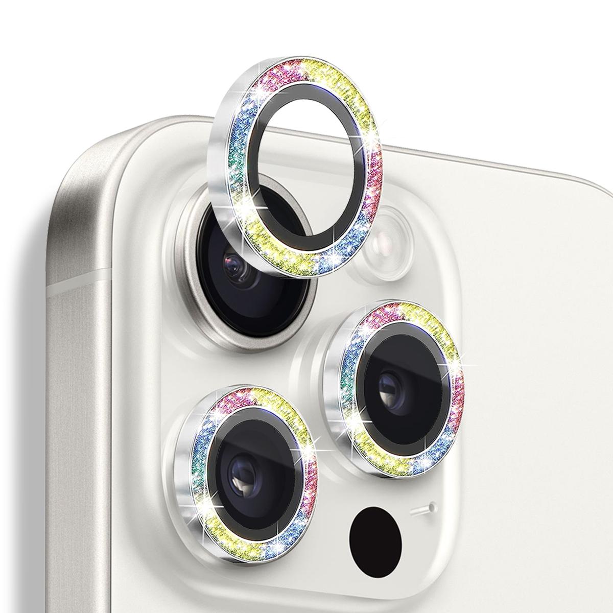 

NORTHJO 1 Set For iPhone 16 Pro/16 Pro Max Camera Lens Film Tempered Glass+Metal Glitter Rear Lens Protector Colorful