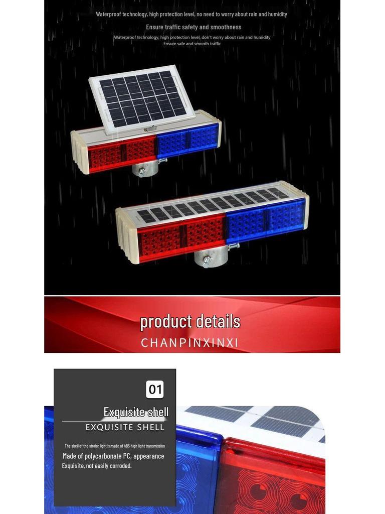 Solar-Powered Red/Blue LED Warning Strobe for Roadblocks and Construction Sites