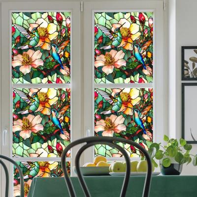 Statische Fensterfolie aus Buntglas, Vintage-Blumen, Sichtschutz, Sonnenschutz, Glashaftung, wasserdichte PVC-Fensterabdeckfolie