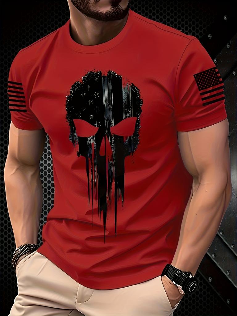 Marvel Punisher Men's Digital Print T-Shirt, Superhero Anime T-Shirt, Skull T-Shirt