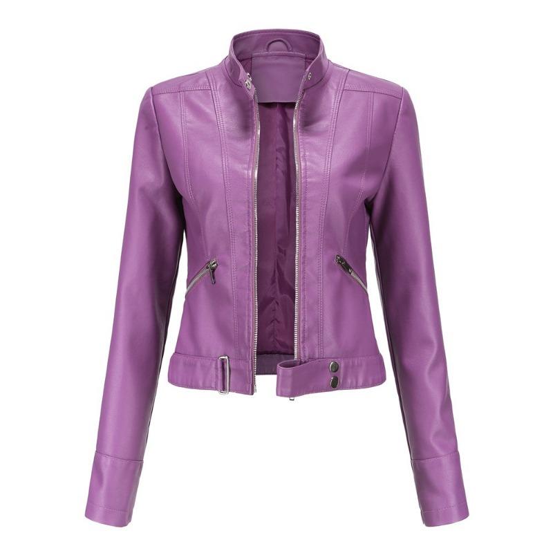 Stand-up Collar Leather Jacket Women's New Leather Jacket Women's Jacket Slim Thin Small Coat Women's Motorcycle Clothes