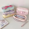 1Pcs INS Style Korean Fabric Craft Pencil Case Minimalist Bowknot Buggy Bag Student Stationery Bag Desktop Storage Bag