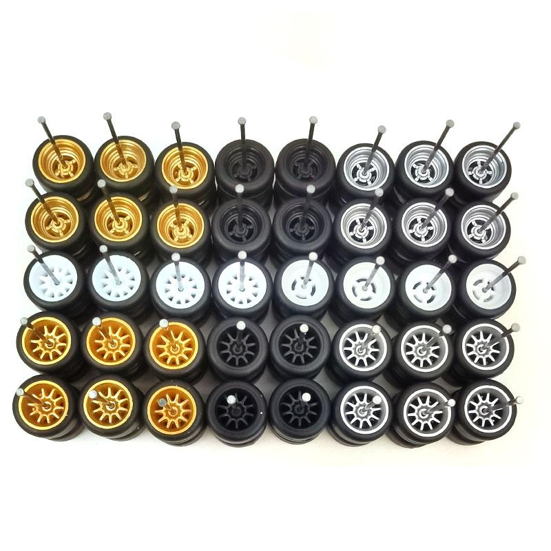 80 PZ(per 20 auto) Ruote in Lega per Auto 1/64 con Pneumatici per Hot Wheel/Matchbox/Domeka 1:Modellino Auto in Lega 64