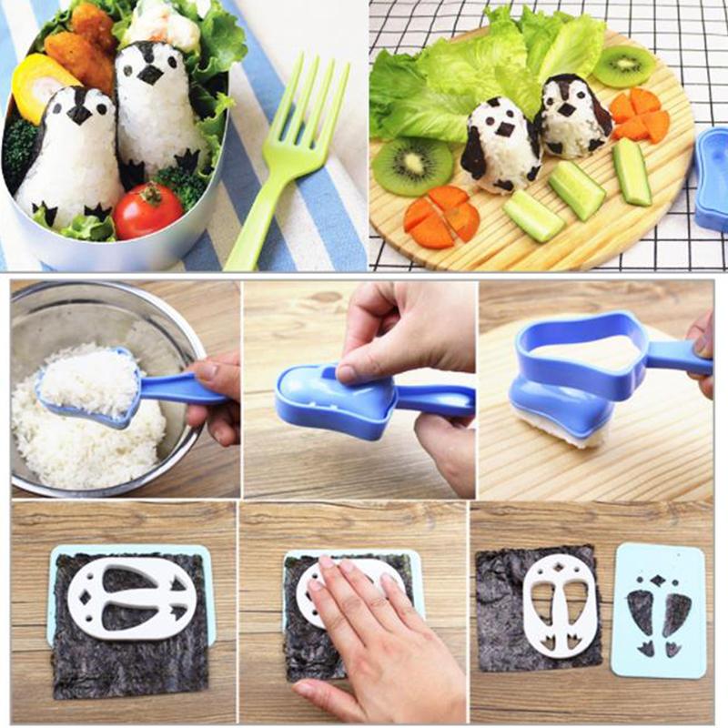 Bento Tool Sushi Nori Punch Pad Penguin Panda Sushi Maker Mold Sandwich Rice Ball Mould 1 Set Kitchen Cooking Tools