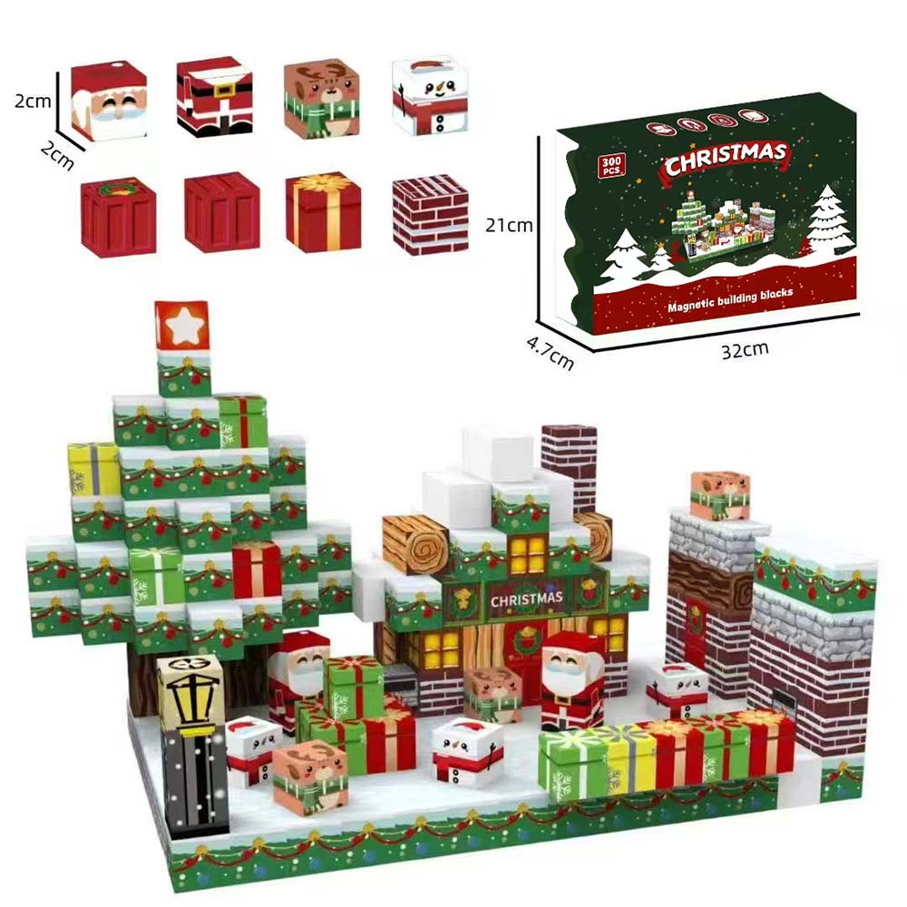 2025 New Style Christmas Magnetic Cubes Family Fun Building Blocks Educational DIY Stacking Construction Toy Gift for Children
