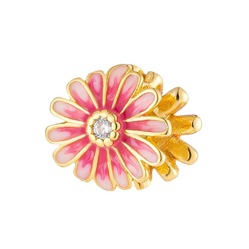 Gold Plated Sparking HeartFlower Charm Beads Pendant Fit Original Copper Bracelet Necklace Beads For Diy Jewelry Women Gift