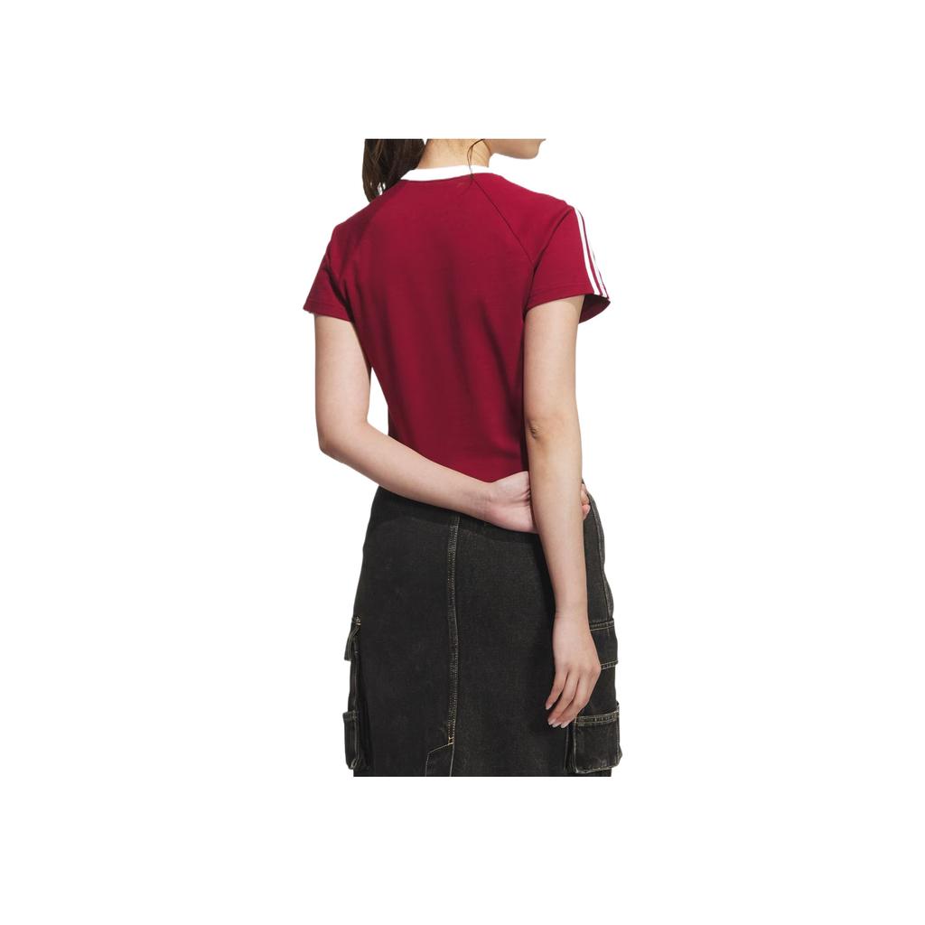 adidas Originals Slim Fit Short Sleeve Raglan T-Shirt Women Tops Burgundy KF0314