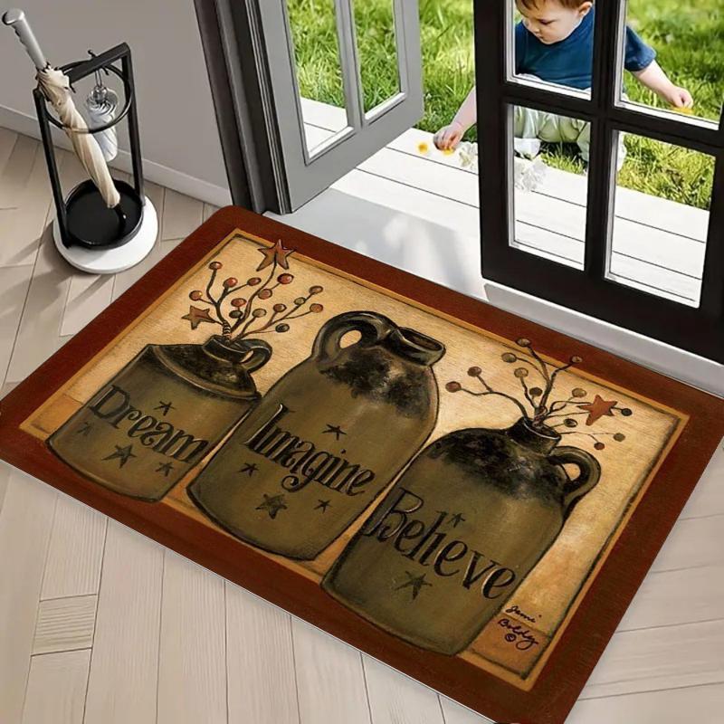 Farmhouse Home Quote Print Doormat, Non Slip Entrance Rug, Vintage Bird Jar Floor Mat, Washable Mat for Front Door Porch Kitchen