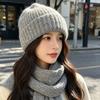 Winter Knit Beanie With Ear Flaps Scarf Set - Soft Warm Face-Flattering Hat Adults