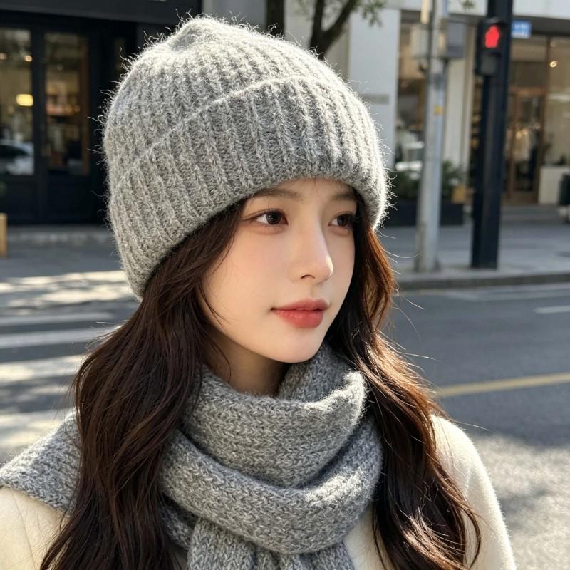 Winter Knit Beanie With Ear Flaps Scarf Set - Soft Warm Face-Flattering Hat Adults