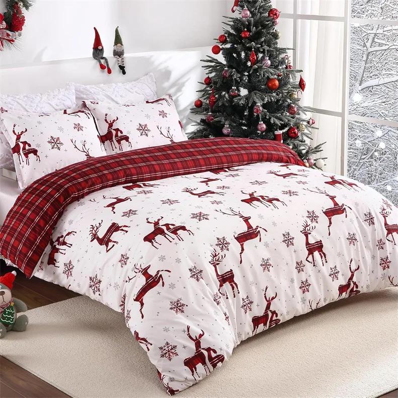 Comforter Merry Christmas Christmas Elk Snowflakes Red Bedding Set Happy New Year Holiday Gifts Bedroom Decoration