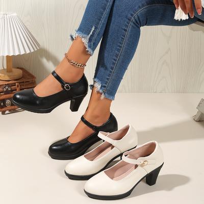 Fashion 2025 New Women Elegant Platform Pumps 2025 Spring New Fashion Buckle Shoes Women Waterproof High Heels Shoes Zapatos De Mujer