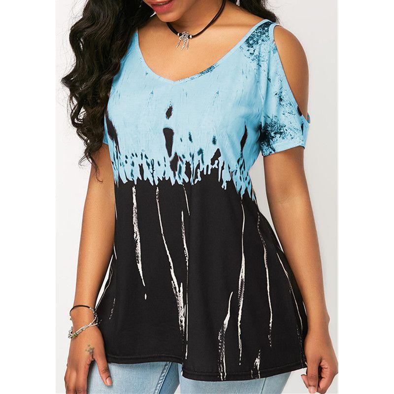 Plus Women Size Tshirt Cold Shoulder Tops Summer Blouse Casual Loose Shirts