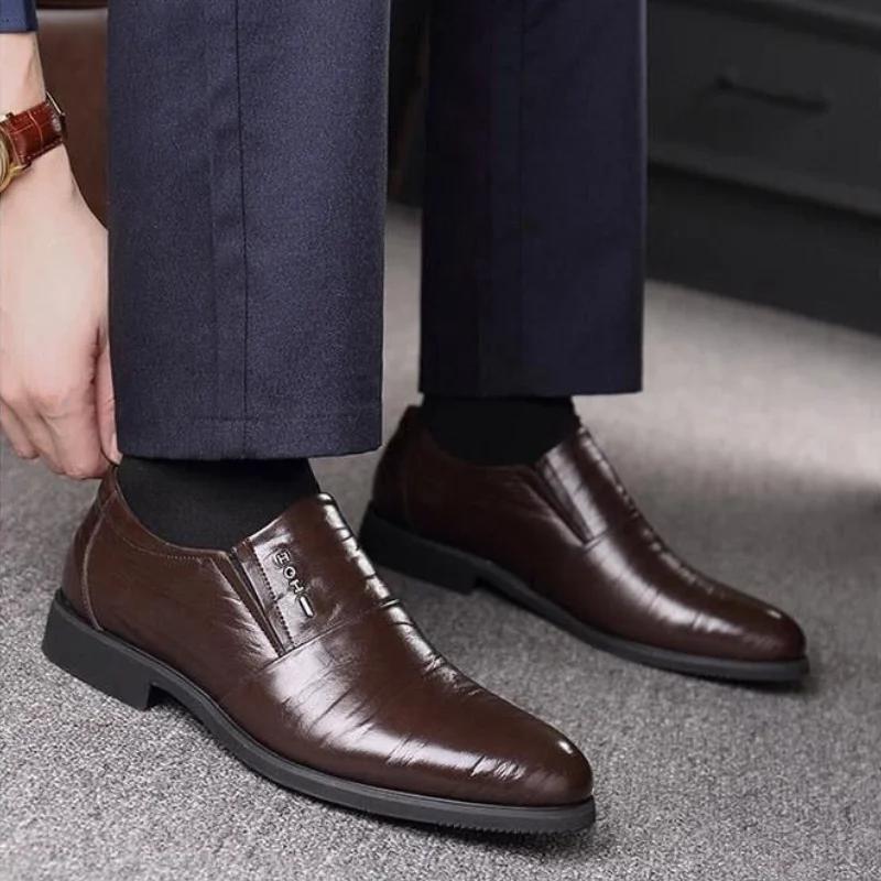 Social Shoe for Men Business Leather Casual Dress Shoes Man Official Black Gentleman 39 Elegant and Classic Suit Office Footwear