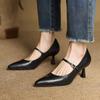 Casual Solid Color Light Mouth Low-top Single Shoes, New Comfortable Pointed Small Leather Shoes, Genuine Leather Large Size Medium Heel Beef T