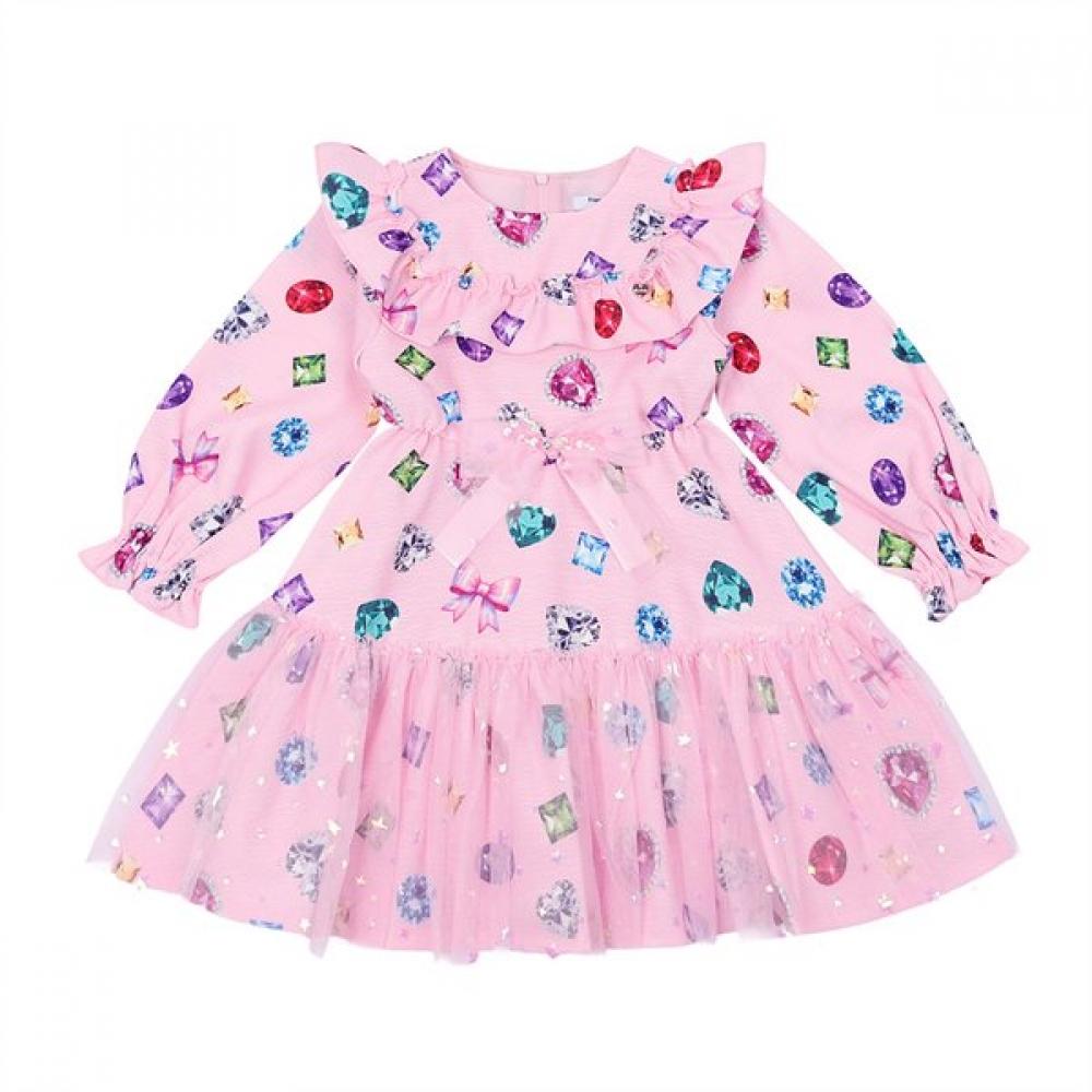 French Cat Pink Gem Print Frill Dress Q51dco090p1 Pink/110