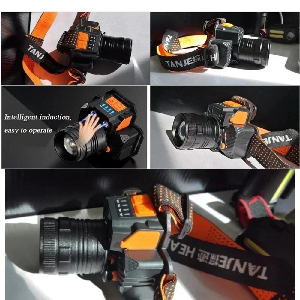 Fari ricaricabili, fari con sensore, batteria integrata ricaricabile USB, 3 modalità, luci per campeggio all'aperto e pesca