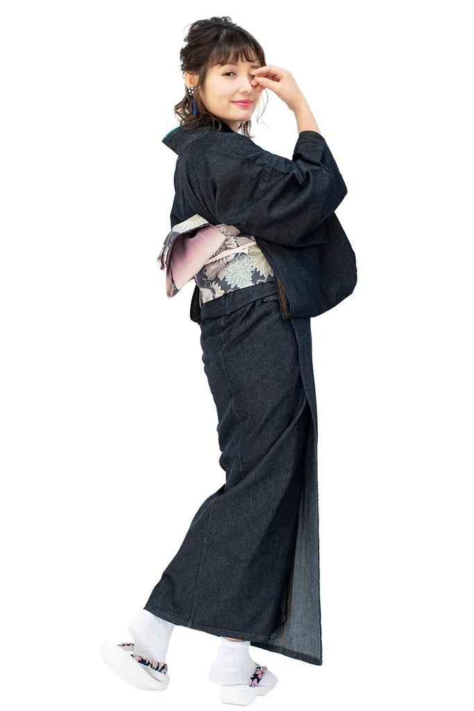 Washable denim kimono for women [KYOETSU] (M, black)