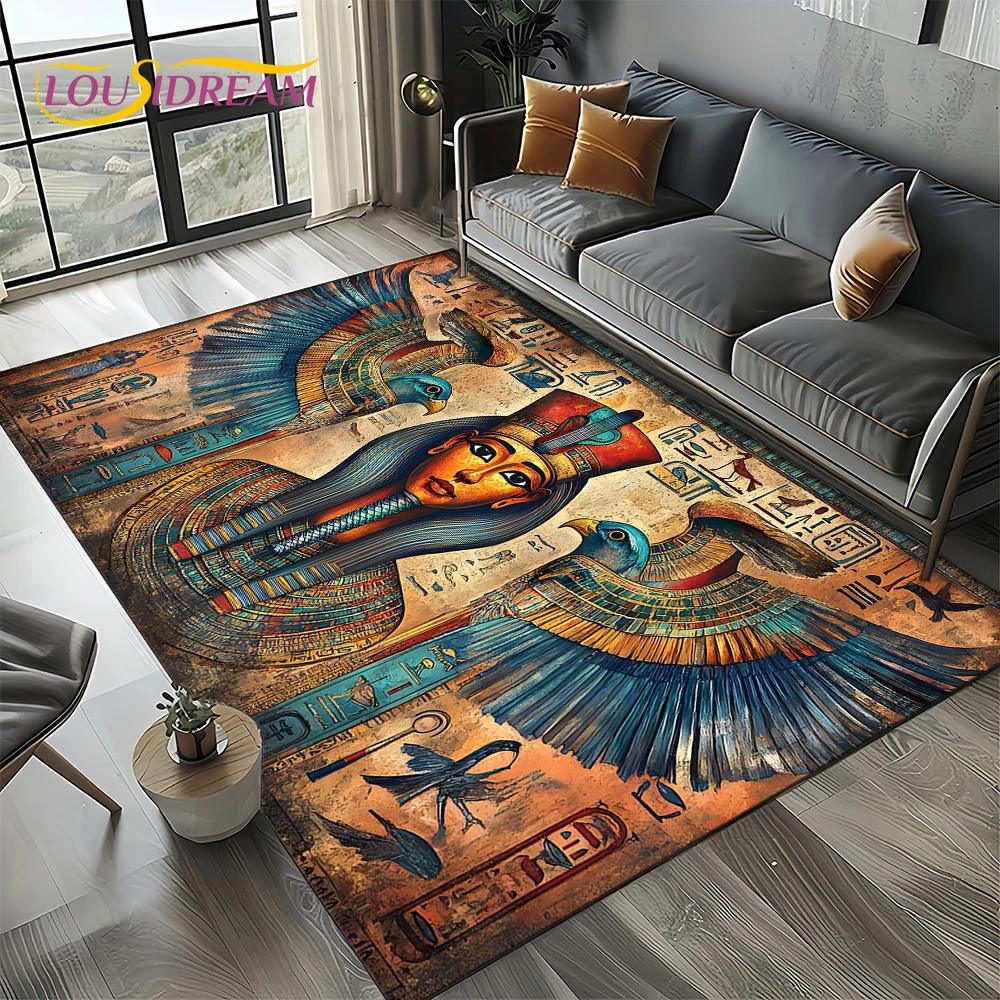 3D Retro Ancient Egypt Death Anubis Pharaoh Horus Mythology Carpet Rug for Living Room Bedroom Home Sofa,Kids Non-slip Floor Mat
