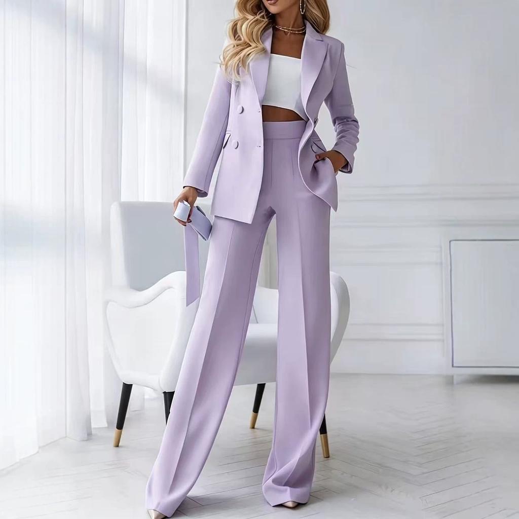 High-end Professional Suit Set Double-breasted Lapel High-waisted Wide-leg Pants Temperament Two-piece Set