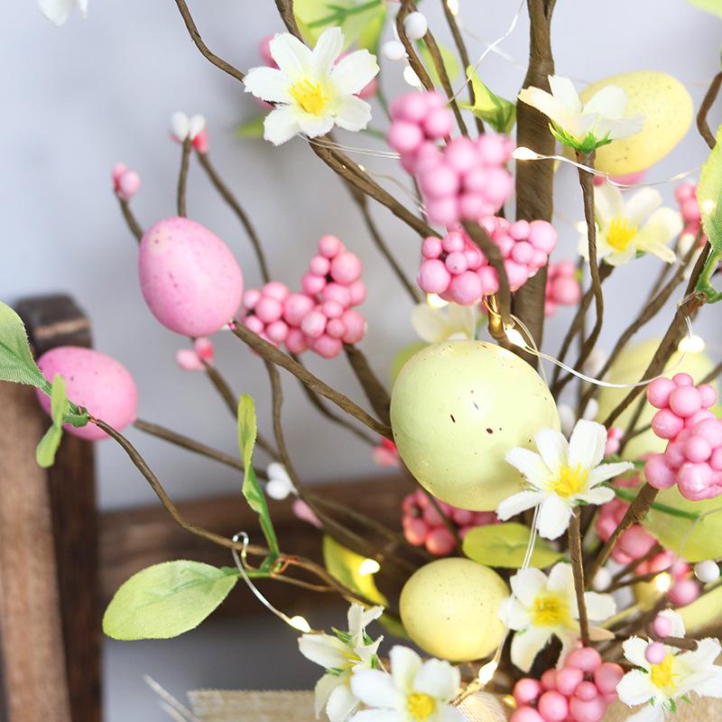 45cm Easter Egg Tree Branch with LED Lights Decora Colorful Painting Desktop Eggs DIYEgg Artificial Flower for 2025 Easter Party