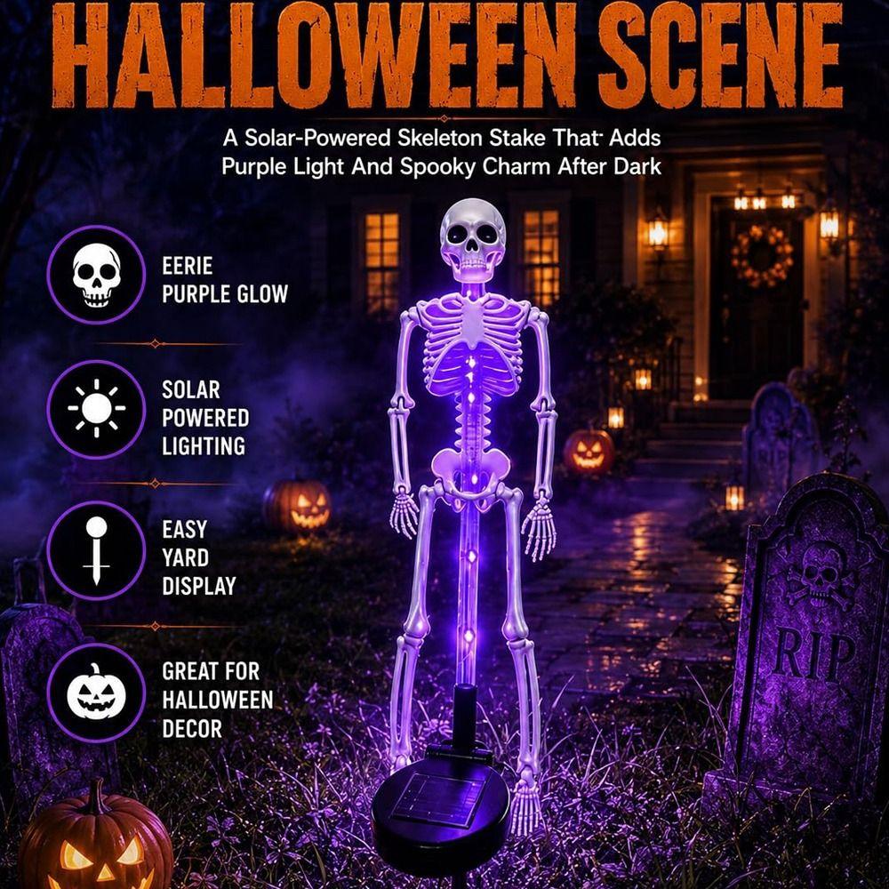 Zasilana energią słoneczną Halloweenowa Szkieletowa Wbijana W Ziemię Lampa LED Szkielet na Trawnik i Rabaty Kwiatowe