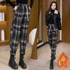 Autumn/Winter Women's High Waist Haren Pants with Plush Thickened Checkered Casual Pants