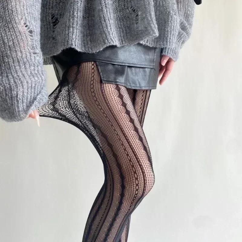 

Women Sexy Lace Fishnet Stockings Lolita Hollow Out Solid Pantyhose JK Japanese Style High Waist Vintage Rhombus Striped Tights One Size чёрный