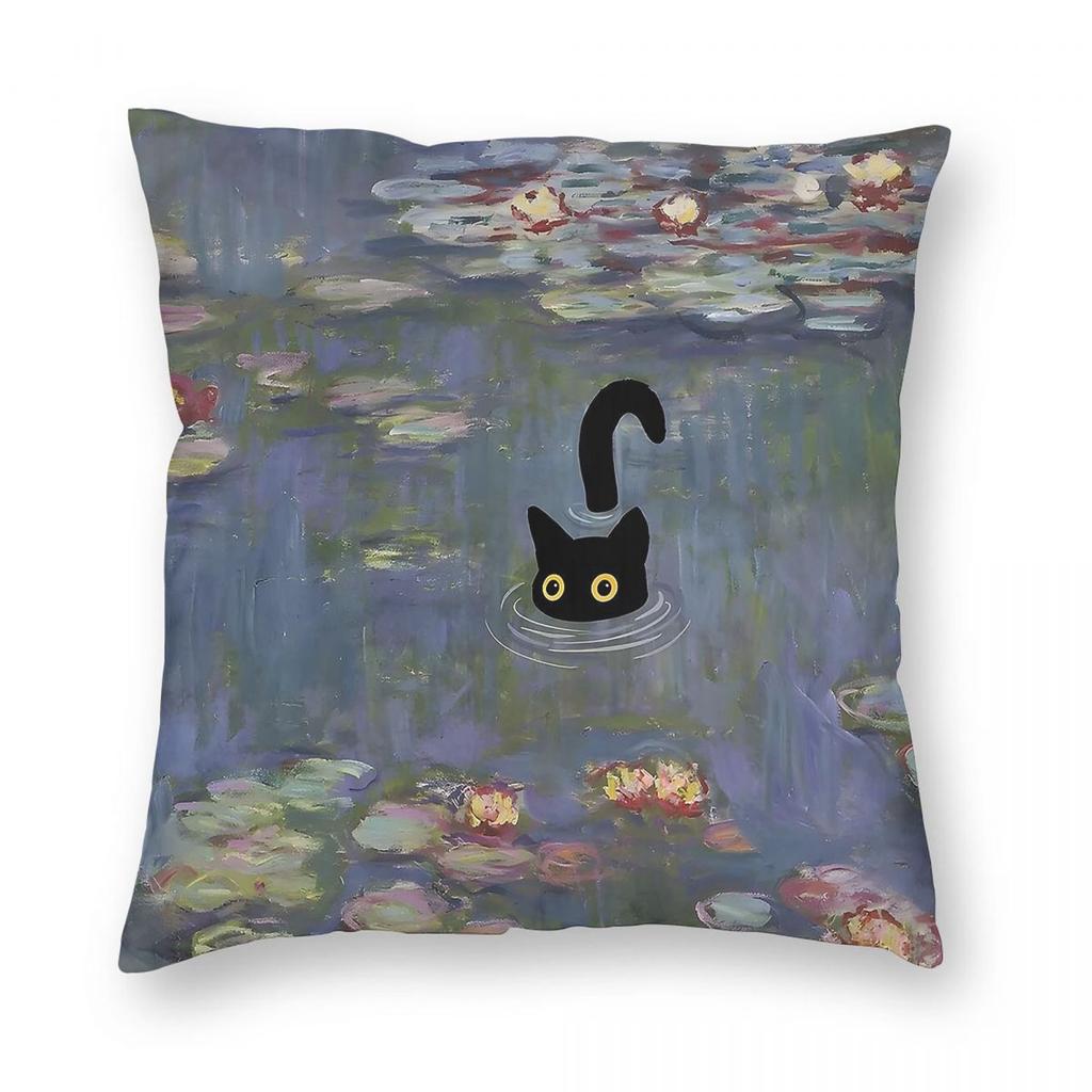 Claude Monet Water Lilies Cat Pillowcase Polyester Linen Velvet Creative Decorative Pillow Case Sofa Seater Cushion Cover x