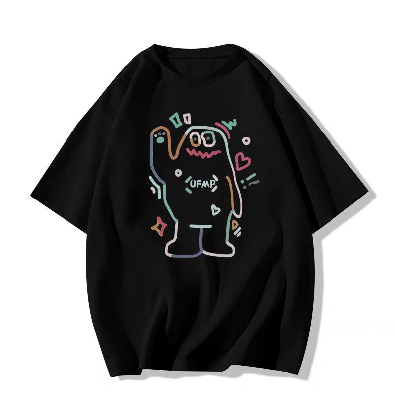 Women's Retro Graffiti Cotton T-Shirt - Chic Hong Kong Style 2025