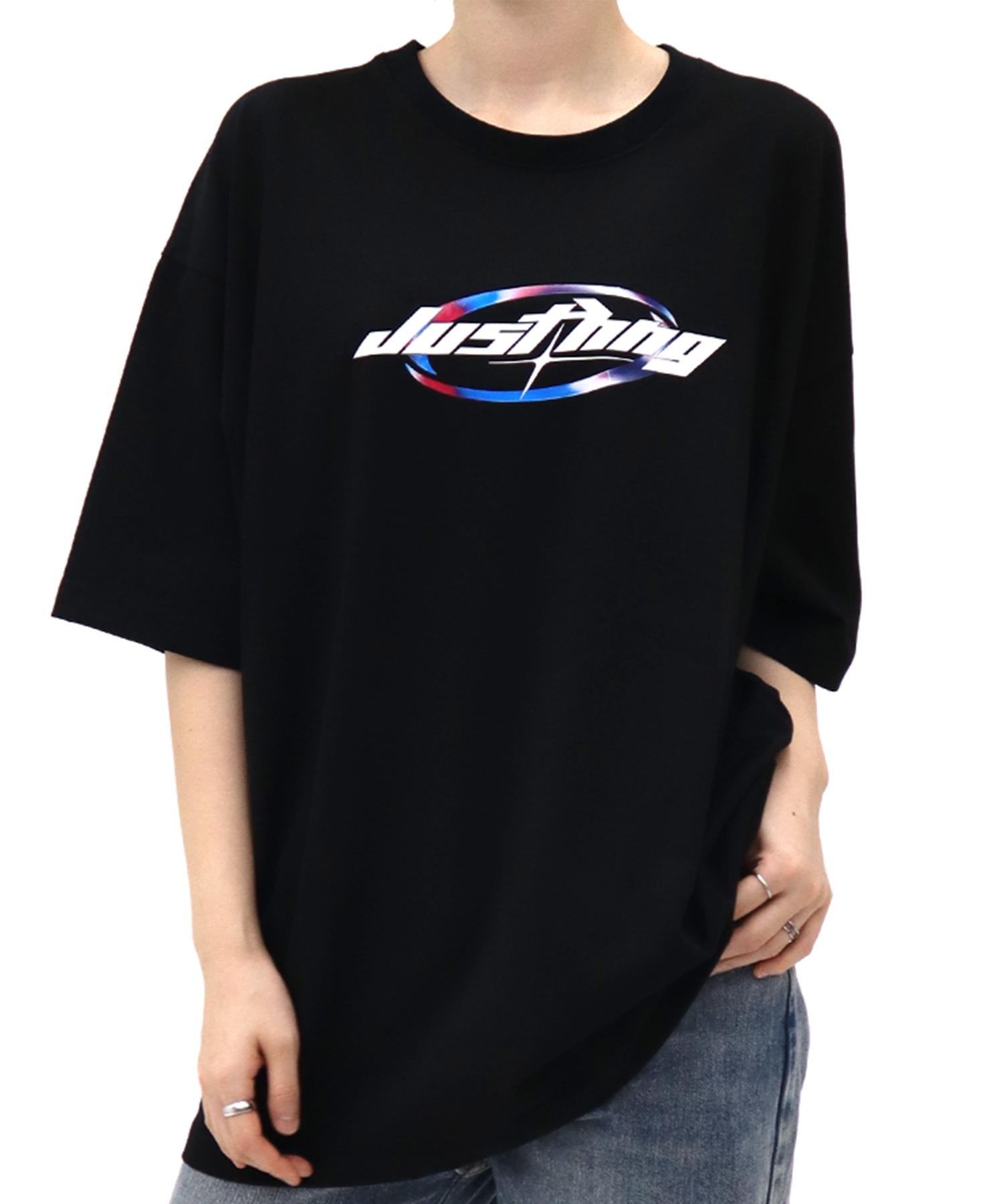 Just Haeng Hng Reflect Red/Blue Logo Oversized Short Sleeve T-Shirt (Black) F