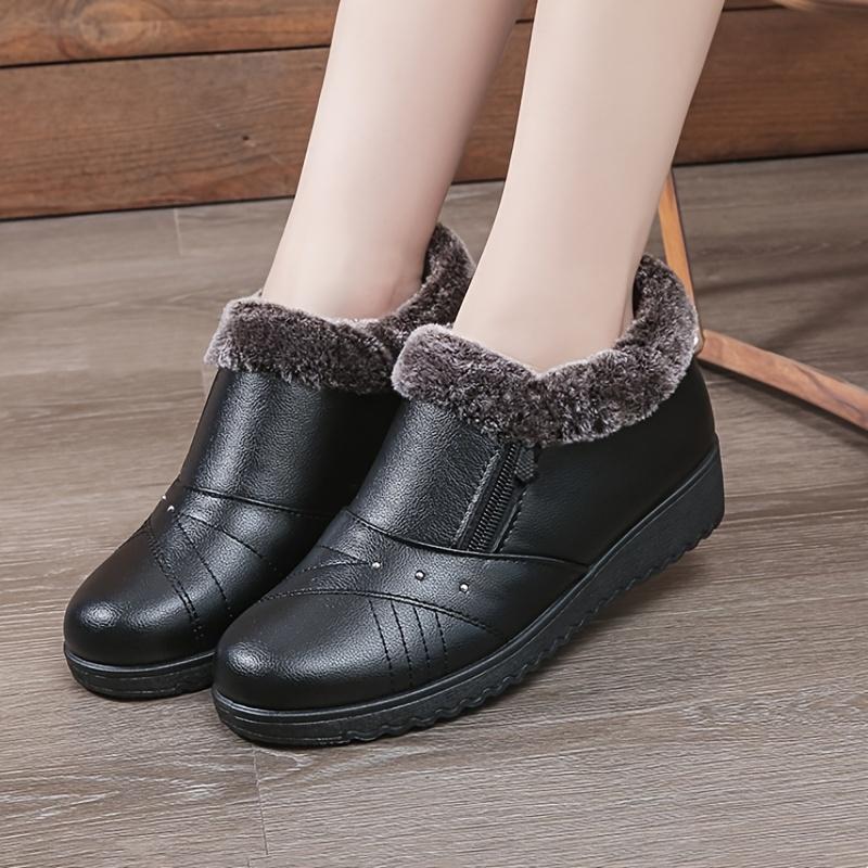 

Женские пушистые однотонные ботинки, теплые ботинки с боковой молнией и теплой подкладкой, нескользящие удобные зимние ботинки 41 прохладный черный