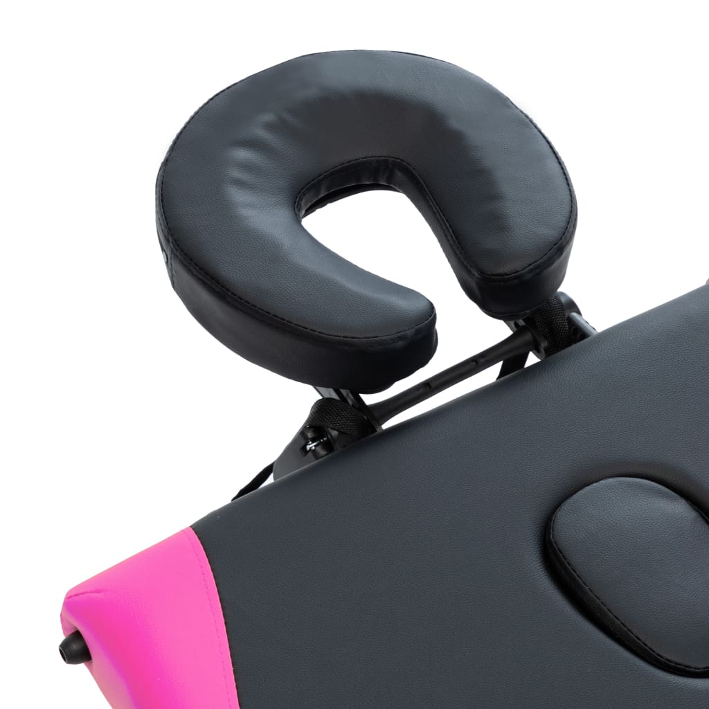 Foldable 4 Zone Massage Table with Aluminum Frame Black and Pink
