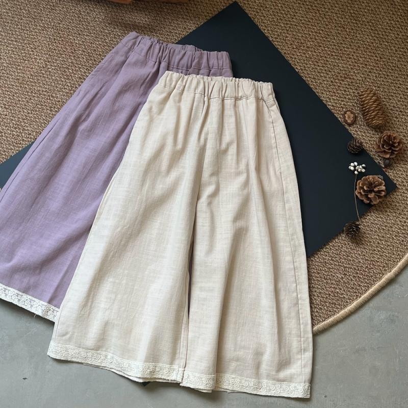 Stylish Korean Kids  Lace-Trim Wide-Leg Pants for Girls - Spring Collection 80