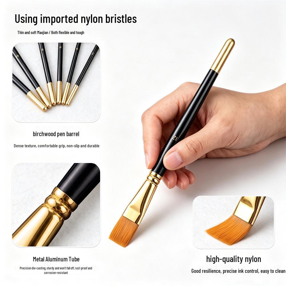 Nylon Art Brush Set - Ideal for Students: Perfect for Gouache, Acrylic, Watercolor, Oil Paints, Flat Brushes, Beginners, Linework, and Base Coating.