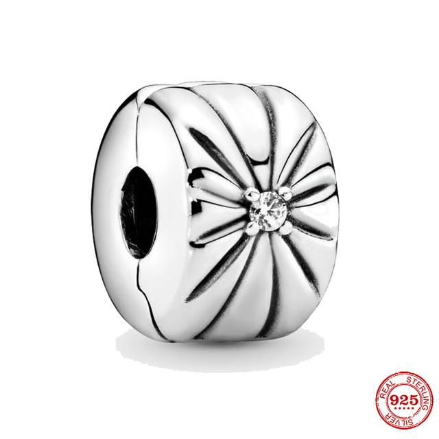 Clip 925 Sterling Silver CZ Zircon Love Heart Star Line Clip Charm Beads Stopper Fit Fashion Style Bracelet Silver 925 Jewelr