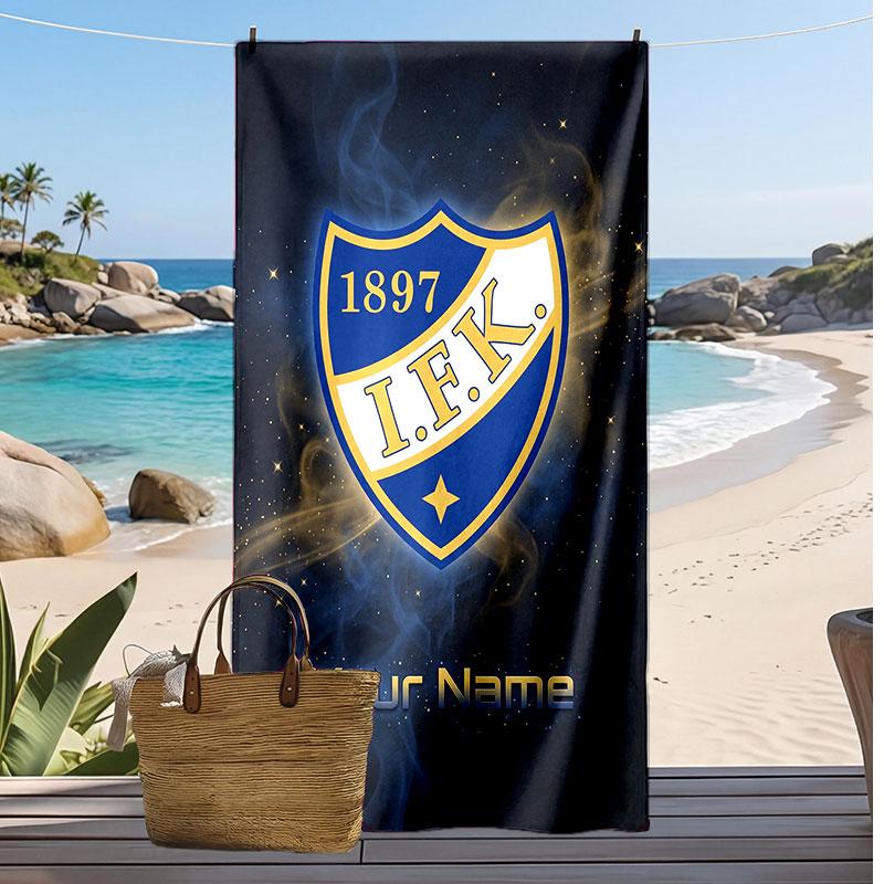 Ifk göteborg Personalisiertes Bedrucktes Strandtuch Fußballlogo Unterstützung Benutzerdefinierter Name Text Saugfähiges Handtuch für Sport Reisen Besonderes Geschenk