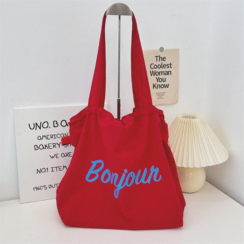 

Summer out travel lightweight nylon large-capacity bag women s new letter printed drawstring canvas bag вина червоного кольору