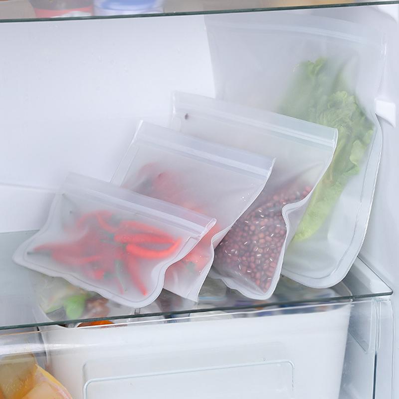 5Pcs Silicone Food Storage Containers Leakproof Stand Up Zip Shut Reusable Rolls Fresh-Keeping Food For Meat Fruits Vegetables